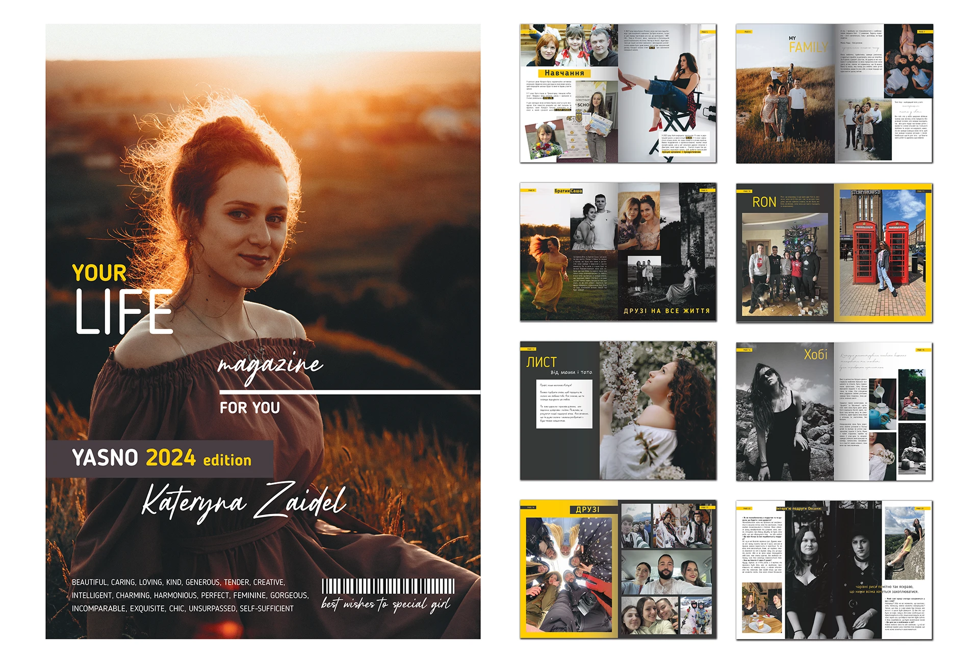 Magasindesign: forside og innsideoppslag for «Your Life Magazine»